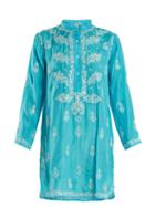 Matchesfashion.com Juliet Dunn - Floral Embroidered Silk Shirtdress - Womens - Blue