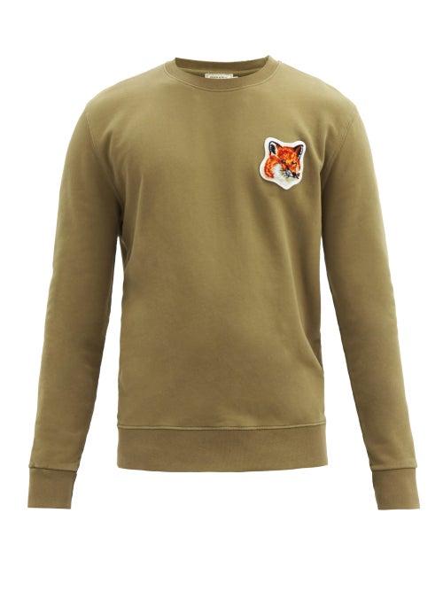 Matchesfashion.com Maison Kitsun - Velvet Fox-head Cotton-jersey Sweatshirt - Mens - Khaki