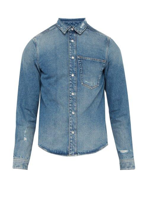 Matchesfashion.com Balenciaga - Rose Embroidered Shrunken Distressed Denim Shirt - Mens - Blue
