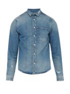 Matchesfashion.com Balenciaga - Rose Embroidered Shrunken Distressed Denim Shirt - Mens - Blue