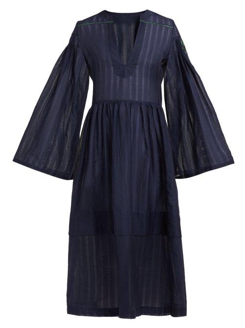 Matchesfashion.com Zeus + Dione - Astypalaia Cotton And Silk Blend Midi Dress - Womens - Navy
