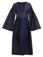 Matchesfashion.com Zeus + Dione - Astypalaia Cotton And Silk Blend Midi Dress - Womens - Navy