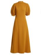 Matchesfashion.com Emilia Wickstead - Victoria Cut Out Back Wool Midi Dress - Womens - Dark Yellow