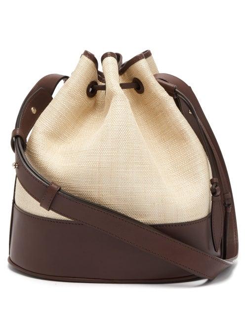 Matchesfashion.com Hunting Season - Drawstring Raffia And Leather Bucket Bag - Womens - Brown Multi