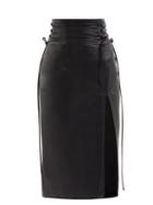 16arlington - Lucerne Lace-up Leather Midi Skirt - Womens - Black