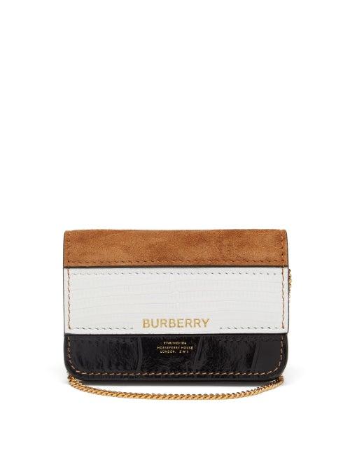 Matchesfashion.com Burberry - Crocodile-effect Leather And Suede Cardholder - Womens - Tan White