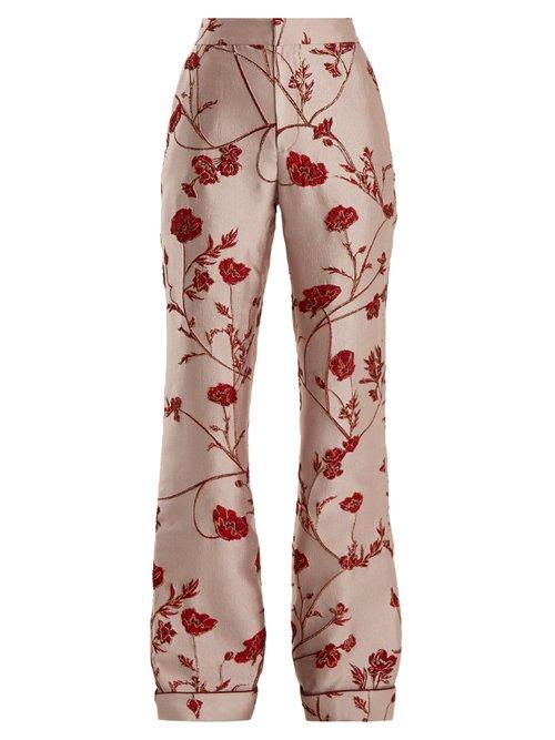 Matchesfashion.com Johanna Ortiz - Jancita High Rise Flared Brocade Trousers - Womens - Pink Red