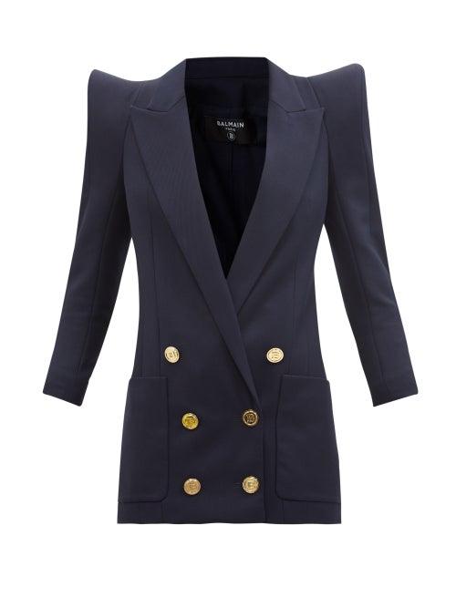 Ladies Rtw Balmain - Pagoda-shoulder Wool Jacket - Womens - Navy