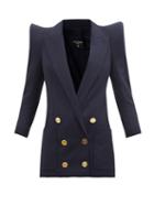 Ladies Rtw Balmain - Pagoda-shoulder Wool Jacket - Womens - Navy
