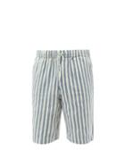 11.11 / Eleven Eleven - Drawstring Striped Cotton Shorts - Mens - Indigo