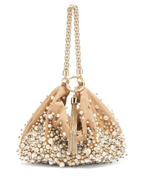 Matchesfashion.com Jimmy Choo - Callie Faux Pearl Embellished Suede Clutch - Womens - Nude Multi