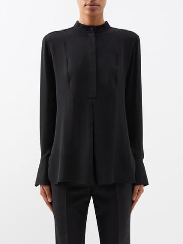 Another Tomorrow - Tuxedo Silk Blouse - Womens - Black