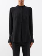 Another Tomorrow - Tuxedo Silk Blouse - Womens - Black