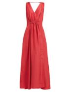 Matchesfashion.com Three Graces London - Felicienne V Neck Silk Maxi Dress - Womens - Red