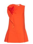 Delpozo Floral-brooch Cotton-blend Crepe Dress