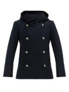 Matchesfashion.com Balmain - Double Breasted Wool Blend Peacoat - Mens - Navy