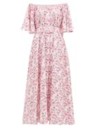 Matchesfashion.com Gl Hrgel - Floral Off-the-shoulder Linen Dress - Womens - Pink Print