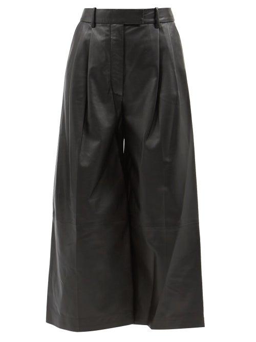 Altuzarra - Timo Pleat-front Wide-leg Leather Culottes - Womens - Black