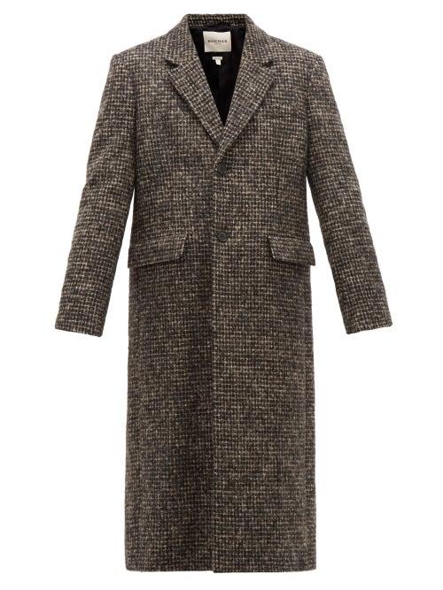 Matchesfashion.com Rochas - Single Breasted Checked Wool Blend Coat - Mens - Black