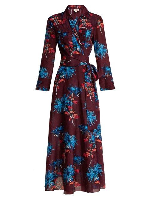 Matchesfashion.com Diane Von Furstenberg - Hewes Print Cotton And Silk Blend Wrap Dress - Womens - Burgundy Multi