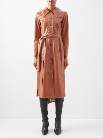 A.w.a.k.e. Mode - Faux-leather Trench Coat - Womens - Mid Brown