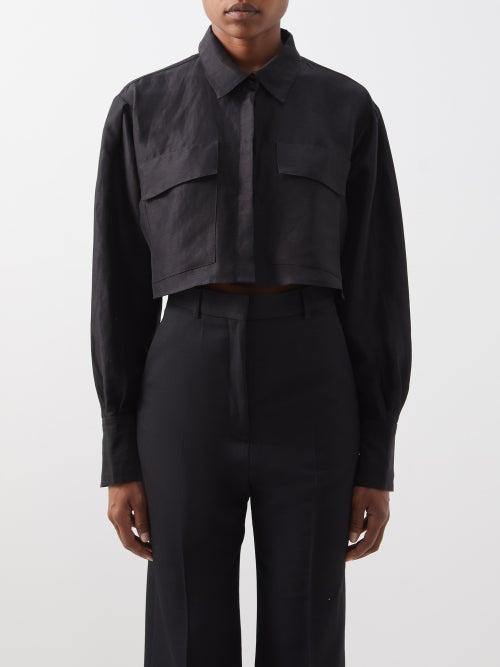 Frame - Cropped Canvas Shirt - Womens - Black