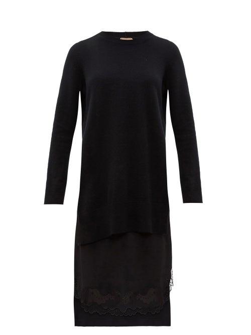 Matchesfashion.com No. 21 - Lace Trimmed Layered Wool & Satin Sweater Dress - Womens - Black