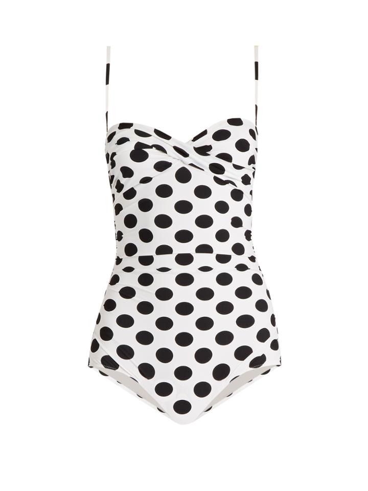 Dolce & Gabbana Twist-front Polka-dot Print Swimsuit