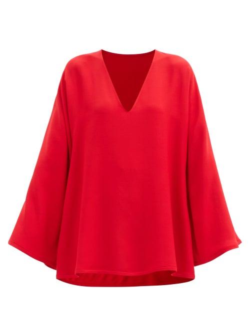Matchesfashion.com Valentino - Flared-sleeve Cady Blouse - Womens - Red