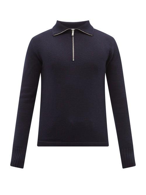 Jil Sander - Zipped High-neck Wool Sweater - Mens - Navy