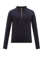 Jil Sander - Zipped High-neck Wool Sweater - Mens - Navy