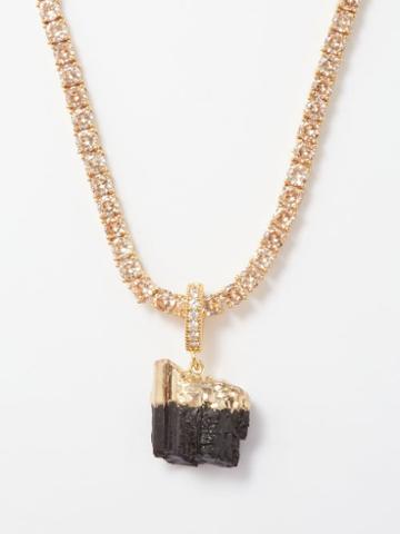 Crystal Haze - Tourmaline, Crystal & 18kt Gold-plated Necklace - Womens - Black Multi