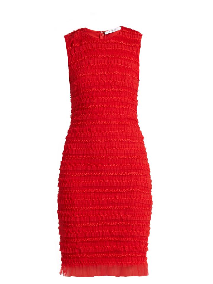 Givenchy Ruffle-trimmed Sleeveless Tulle Pencil Dress