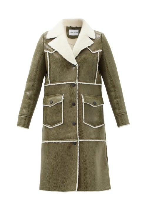 Matchesfashion.com Stand Studio - Adele Faux Shearling-trimmed Faux-leather Coat - Womens - Khaki