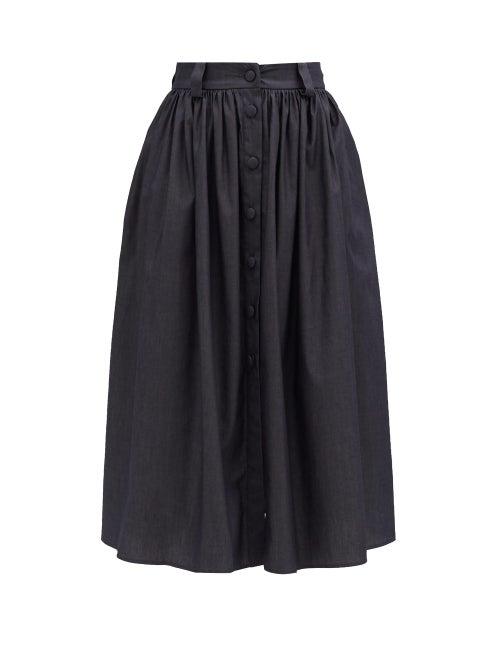 Matchesfashion.com Brock Collection - Buttoned Cotton-blend Chambray Midi Skirt - Womens - Denim