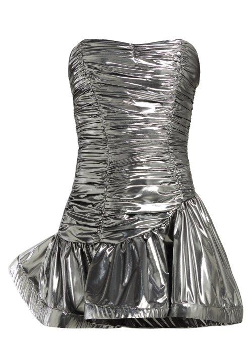 Matchesfashion.com Attico - Strapless Lam Ruched Dress - Womens - Silver