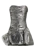 Matchesfashion.com Attico - Strapless Lam Ruched Dress - Womens - Silver