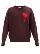 Matchesfashion.com Ami - Monogram-intarsia Merino Wool Sweater - Mens - Burgundy