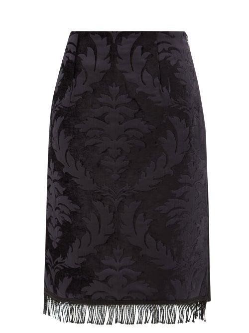 Marine Serre - Fringed Jacquard And Denim-panelled Skirt - Womens - Black