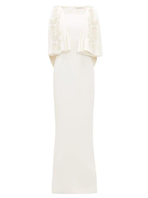 Matchesfashion.com Emilia Wickstead - Hermione Embellished Cape Cloqu Gown - Womens - White