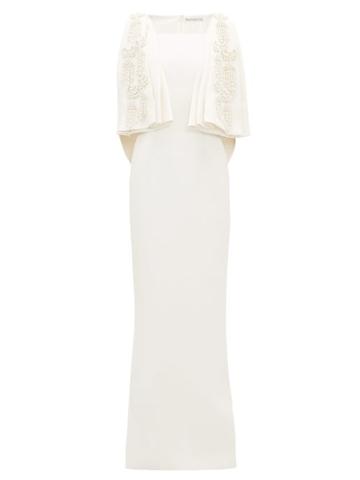 Matchesfashion.com Emilia Wickstead - Hermione Embellished Cape Cloqu Gown - Womens - White