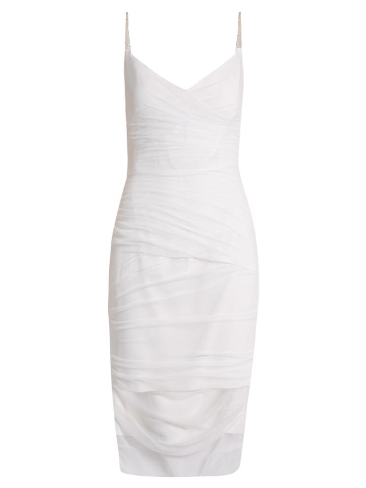 Versace V-neck Ruched Tulle Slip Dress