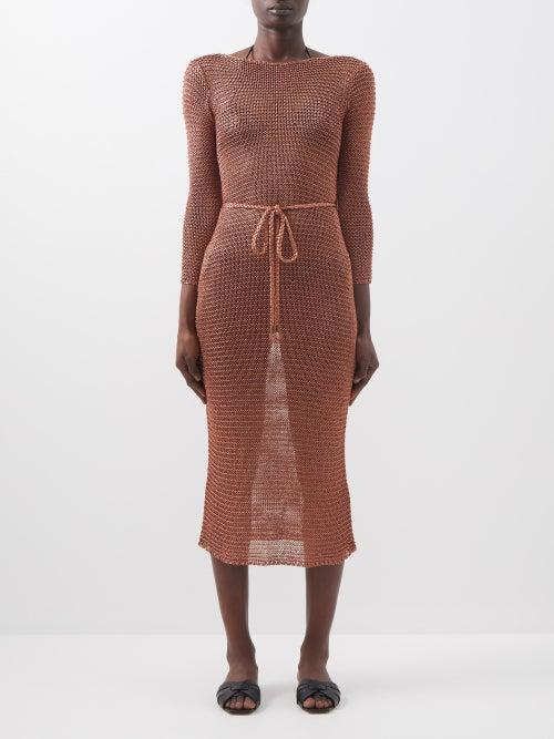 Zimmermann - Anneke Belted Lurex-knit Midi Dress - Womens - Rose