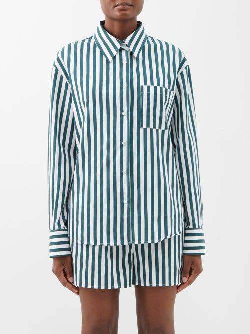 The Frankie Shop - Lui Patch-pocket Striped Cotton-poplin Shirt - Womens - Green White