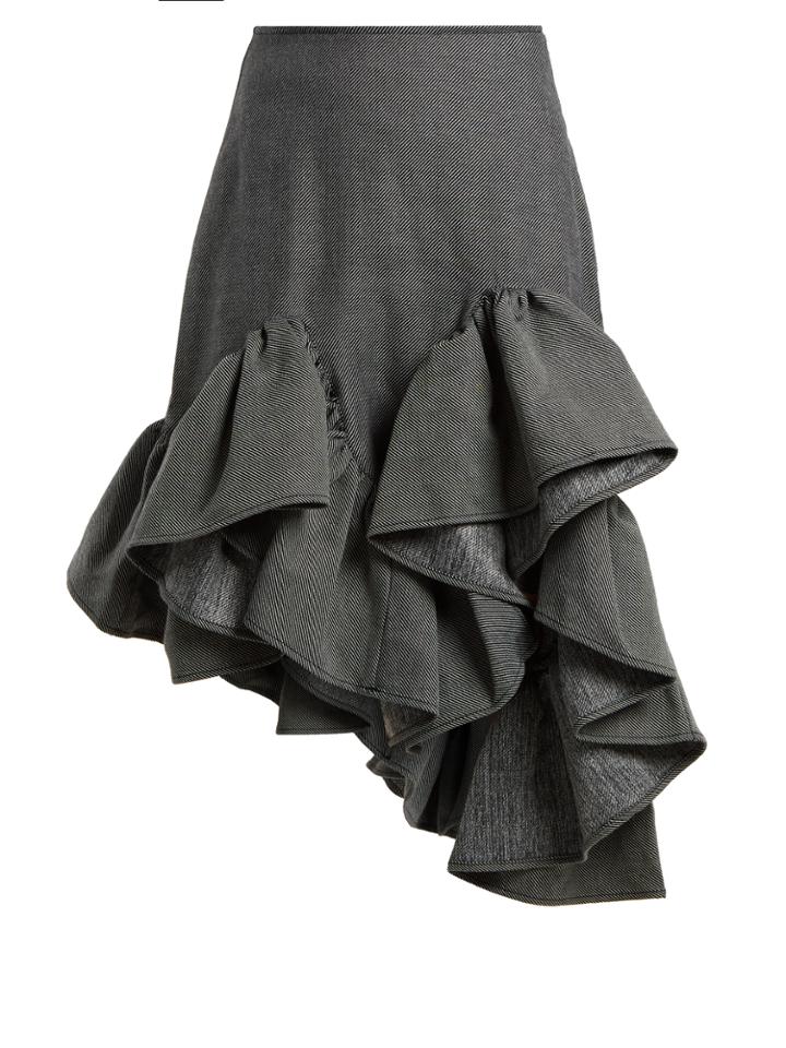 Marques'almeida Asymmetric Waved-ruffle Denim Skirt
