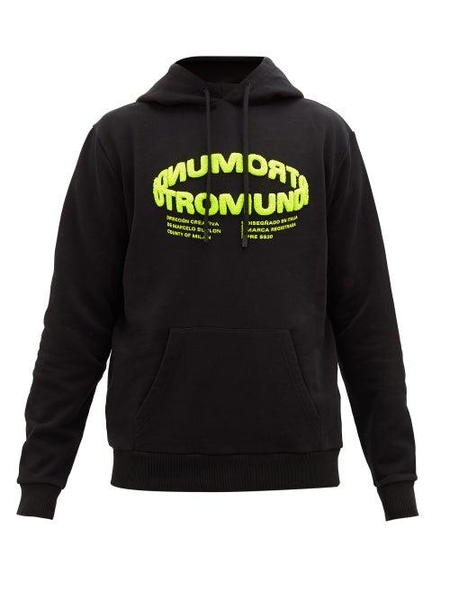 Matchesfashion.com Marcelo Burlon - Hooded Flocked-logo Cotton-jersey Sweatshirt - Mens - Black Yellow