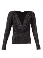 Matchesfashion.com Saint Laurent - Surplice-neck Sequinned-jersey Top - Womens - Black