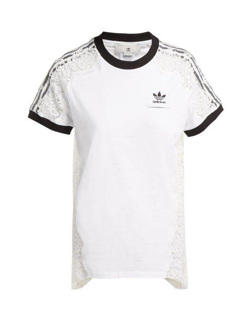Matchesfashion.com Stella Mccartney - Logo Embroidered Lace Insert Cotton Blend T Shirt - Womens - White
