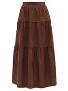 Matchesfashion.com Three Graces London - Omisha Tiered Cotton-poplin Midi Skirt - Womens - Dark Brown