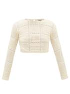 Matchesfashion.com Escvdo - Sacha Checked Crocheted-cotton Crop Top - Womens - Ivory